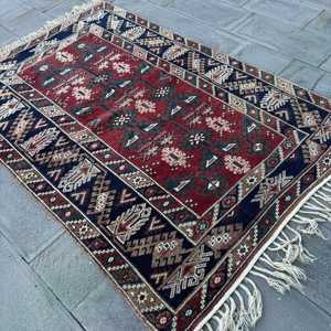 4.6x6.9 ft Rug, Vintage Turkish Rug, <b>Red</b> <b>Wool</b> Rug - Product Image 4