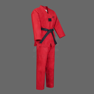 Uniforme de Karate Rojo para Adultos, 100% Algodón, Duradero, Unisex, Ropa de Artes Marciales con Cinturón Negro y Logotipo Frontal - Product Image 4
