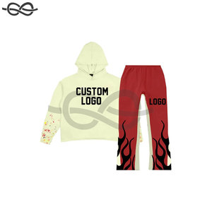 Conjunto Deportivo de Invierno para Hombre, Talla Grande, Pantalones Deportivos Acampanados, Sudadera con Cierre, Estilo Urbano, Unisex, con Pedrería - Product Image 1