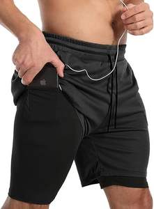 Men's 2-in-1 <b>Camo</b> Print Gym <b>Shorts</b> Quick Dry Training Athletic Workout with 5 Elastic Waist Breathable Phone Pockets - Product Image 2