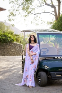 Saree marbal ligero de moda con encaje de perla elegante y estampado floral con blusa Banglory para proveedores de exportación B2B - Product Image 5