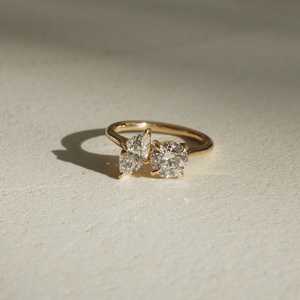 Toi Et Moi Wedding Yellow <b>Gold</b> Bridle <b>Ring</b> 1.5Ct Round and Marquise Cut Original Lab Grown Diamond <b>Ring</b> 2 Stone Engagement <b>Ring</b> - Product Image 1