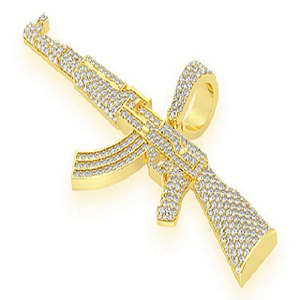 จี้ปืนเพชรธรรมชาติแฟชั่นใหม่ฮิปฮอป AK47ทอง14K จี้เสน่ห์คุณภาพสูงดีไซน์ล่าสุด - Product Image 1