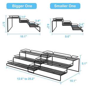 Black Expandable Metal Cabinet Spice Rack Storage Holders Kitchenware Item <b>for</b> Multipurpose Use Black Coated 3 Tier Large Size - Product Image 2