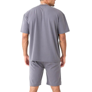 Conjunto corto de verano transpirable de algodón de alta calidad para hombres-Traje de sudor estampado informal para ropa de calle 2 piezas al por mayor - Product Image 2