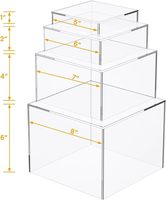 Ensemble de 4 boîtes en acrylique transparentes, cubes de présentation, supports de buffet empilables avec fonds creux