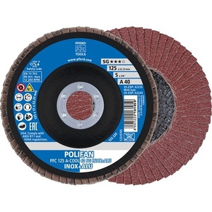 Disque à lamelles conique POLIFAN A-COOL SG INOX+ALU 125 mm, grain 40, corindon standard, PFERD-Pack taille 10 pour le ponçage - Product Image 1