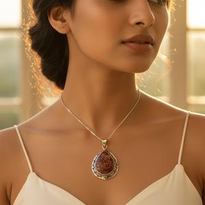 Collar con colgante de lágrima de ágata roja hecho a mano con baño de oro rosa - Product Image 2