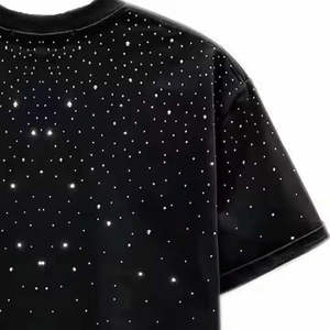 T-shirt pour homme en coton 100% respirant personnalisé en gros avec strass de qualité supérieure T-shirt d'été Streetwear - Product Image 3