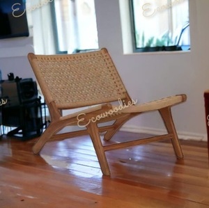 Chaise en corde avec cadre en bois tourné Chaise en bois esthétique chaude avec siège tissé Rotin Belle chaleur naturelle Chaise de salon - Product Image 3