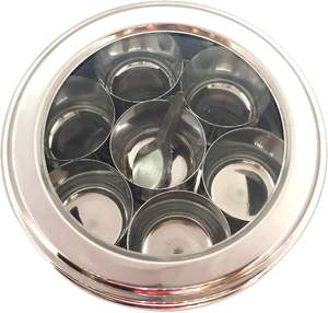 Caja de especias indias de acero inoxidable de calidad superior, caja de especias Masala Dabba, organizador de especias de cocina con tapa de vidrio transparente - Product Image 1