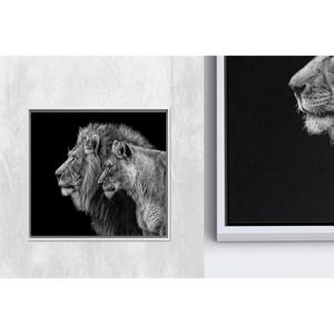 Toile imprimée : Art mural moderne en verre avec couple de lions, décoration intérieure, 1P Whiteframedcanvas - Product Image 1