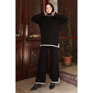 Ensemble de crochets pour femme en acrylique tissé 100% noir décontracté avec détail fendu 6152 - Product Image 3