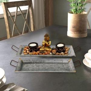 Classic Hand-made Design Galvanized Metal Serving <b>Tray</b> Set of 2 for Flat Homeware & Hotels <b>Dinner</b> Servings - Product Image 4