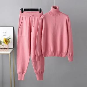 Nuevo Otoño Invierno suéter de cuello alto conjunto de dos piezas mujeres pantalones de punto trajes mujer moda Casual pulóver chándales - Product Image 5