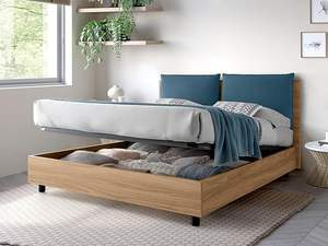 Cama Matrimonial con Contenedor 140x195 cm, HECHO EN ITALIA, Cabecero Acolchado con Cojín y Rejilla de Láminas, Madera de Roble EVERGREENWEB - Product Image 6