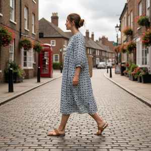 Robe Kyra bohème à fleurs, robe midi en coton imprimée à la main, tenue décontractée confortable pour l'été - Product Image 6