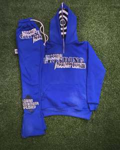 100% coton personnalisé pierre lavage à l'acide survêtements surdimensionné en détresse broderie complète sweats à capuche et short survêtement ensemble - Product Image 1