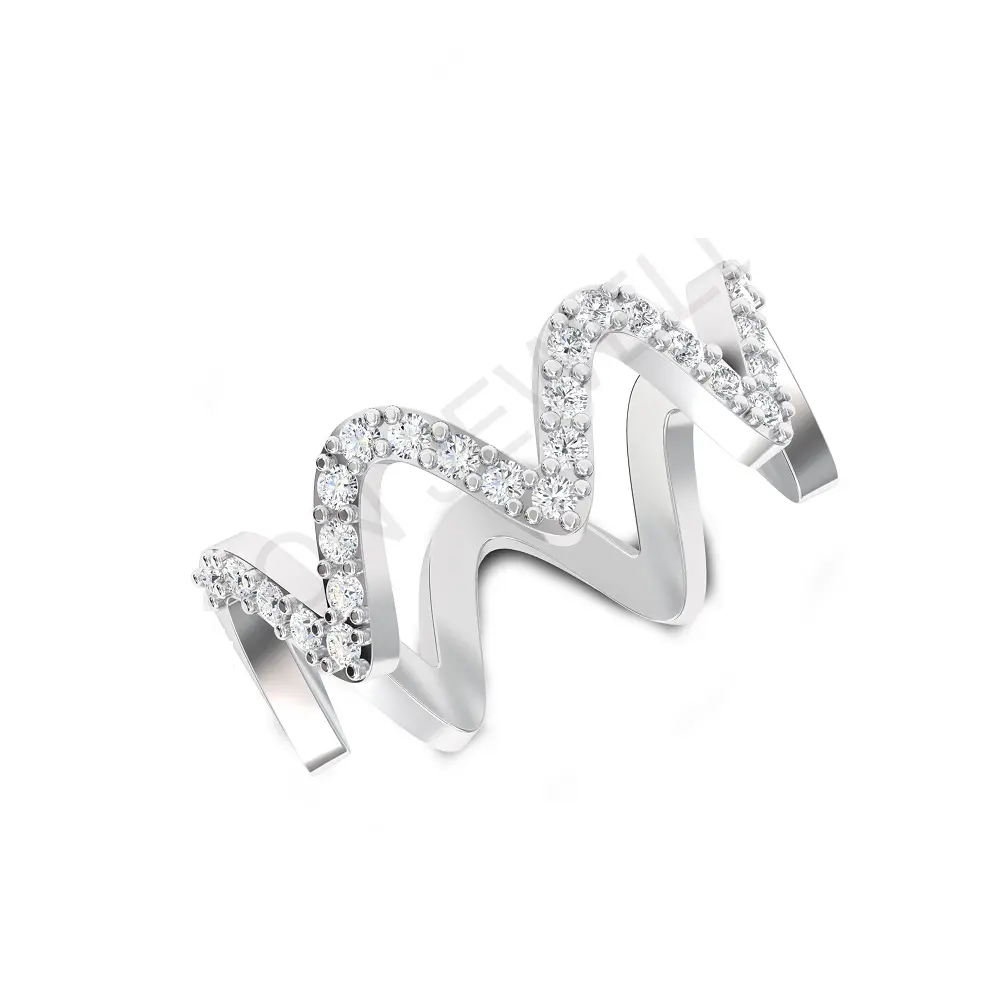 Anel de prata irregular feito à mão com zircônia cúbica, anel de diamante ondulado mais vendido na Índia, com o melhor preço disponível.
