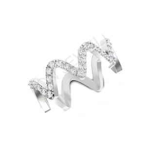베스트 셀러 수제 불규칙 도매 실버 큐빅 지르코니아 웨이브 다이아몬드 반지 인도에서 최고의 가격에 가능