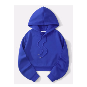 OEM de las mujeres 100% de algodón de lana recortada sudaderas con capucha Streetwear Puff DTG pantalla impresa personalizada de invierno tejido con capucha ropa en blanco - Product Image 1