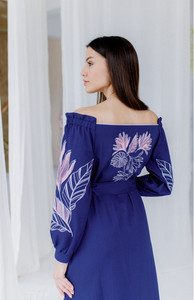 Vestido largo con bordado Floral bohemio para mujer, estilo dulce, informal, primavera y verano, manga larga, sin tirantes, cinturón de cintura Natural tejido sólido - Product Image 2