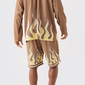 Short de basket-ball personnalisé pour hommes de haute qualité 100% coton à double maille pour les sports de gymnastique d'été motif sublimé décoré - Product Image 4