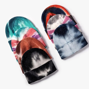 Venta al por mayor Tie Dye Knitted Beanie Sombreros Unisex Moda Invierno Cálido Streetwear Skull Cap Logotipo personalizado OEM a granel - Product Image 1