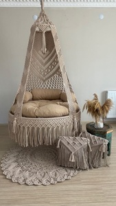 Nouveau design Macramé chaise balançoire suspendue intérieur extérieur Style Boho tissé à la main grande chaise de patio suspendue balançoire pour le jardin - Product Image 4