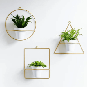 Set of 3 Gold Wall Hanging Metal <b>Plant</b> <b>Stand</b> with White Pot Herb Garden Containers for Outdoor Decoration Kitchen & Living Room - Product Image 6