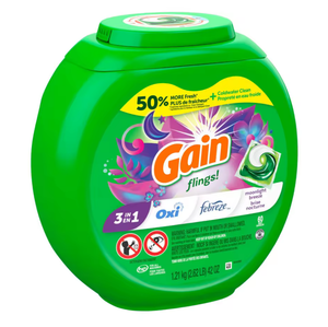 Detergente para Ropa Gain Flings Original en Cápsulas de Plástico Natural con Protección Contra Olores, 112 Unidades, HE 3 en 1, para Compradores Internacionales - Product Image 1