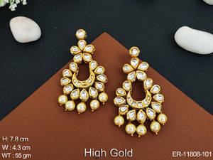 Pendientes colgantes de Kundan tradicional, joyería antigua, esmalte de oro alto, ropa de fiesta - Product Image 2