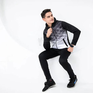 Men Tracksuit Set <b>Lightweight</b> Soft Cotton Polyester Zipper <b>Hoodie</b> and Joggers Trendy Men Tracksuit Set - Product Image 2