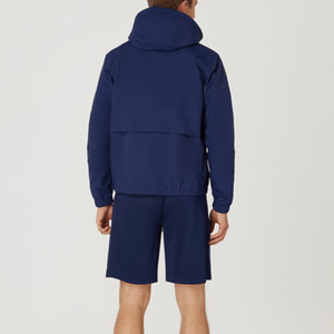 Veste coupe-vent en coton personnalisée à fermeture éclair intégrale, couleurs contrastées, marine, pour hommes, coupe-vent à capuche personnalisé - Product Image 3