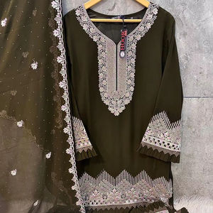 Eid Shalwar Kameez: Heavy Georgette Top con Zarkan Work, Matching Bottom & Dupatta (/XXL-44) - Product Image 1
