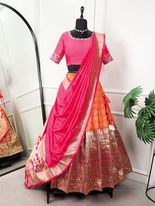 LEHENGA CHOLI DE GEORGETTE CON BORDADO DE MODA Y DUPATTA GRIS - Product Image 4