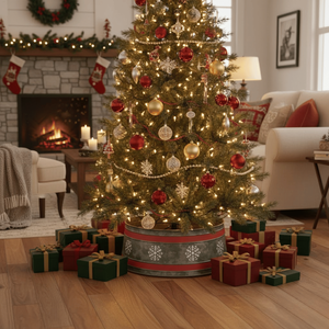 ปลอกคลุมฐานต้นคริสต์มาสลายเพชร  แบบโลหะ  สไตล์เรียบง่ายแบบฟาร์มเฮาส์  ของตกแต่งแทนกระโปรงต้นคริสต์มาส  ของตกแต่งบ้าน - Product Image 1