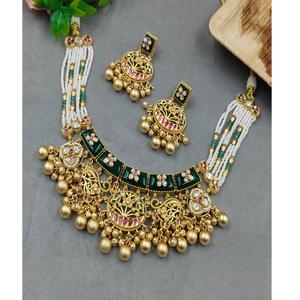 Conjunto de collar y aretes Kundan con piedras de moissanita de alta calidad y aspecto de perla, para mujer, joyería de diseñador para bodas. - Product Image 2