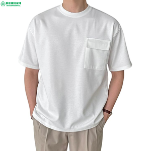 Custom High Quality Eco-Friendly Breathable Heavy Weight Men's 100% Cotton Jersey Regular Fit Short Sleeves Ribbed Neck T-Shirts - Product Image 3