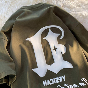 Gráfico 100% algodón tejido de gran tamaño Regular Fit impreso peso pesado personalizado 3D espuma para camiseta de hombre - Product Image 4