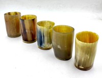 Lot de 4 mini-tasses écologiques en corne de buffle polie, motif ange religieux, pour fêtes