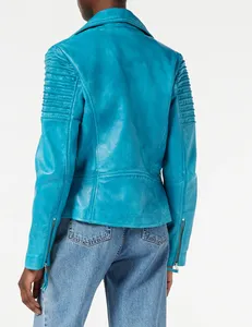 Chaqueta de motorista ajustada para mujer de piel de cordero auténtica, Equipo de Motocicleta acolchado de cuero Real, tejido transpirable teñido liso sostenible - Product Image 3