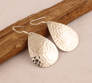 925 argent Sterling texturé martelé larme boucles d'oreilles pour les femmes à la main en argent poire forme boucles d'oreilles prix usine - Product Image 3