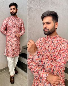 Piyama Kurta pria katun pakaian kasual pesta pernikahan pria Kurta pabrikan di India