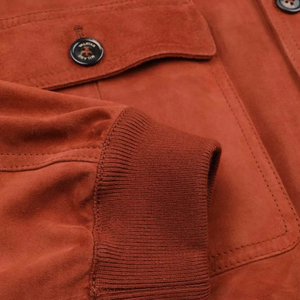 <b>Men's</b> <b>Suede</b> Bomber <b>Jacket</b> Solid Color Stand Collar Casual Autumn Wear Regular Fit Button Closure Cotton Lining - Product Image 5