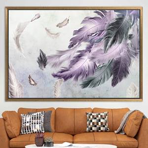 Modern Printed Canvas Artwork: Purple and Gray Feather Design,1P:Gold <b>Framed</b> - Product Image 1