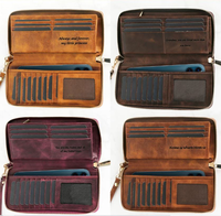 Dompet Wanita Kulit RFID Ringan Model Clutch Panjang dengan Ritsleting, Multifungsi, Lapisan Satin Elegan, Dapat Dikustomisasi, Berkualitas Tinggi