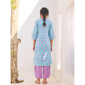 Chemise Kurta en coton bleu ananas - Product Image 4