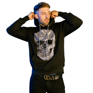 Top Notch Custom Rhinestone Design Pullover Hoodie Black Color-blocked Cotton Blended Sudadera con capucha Basics Tops para hombres - Product Image 1