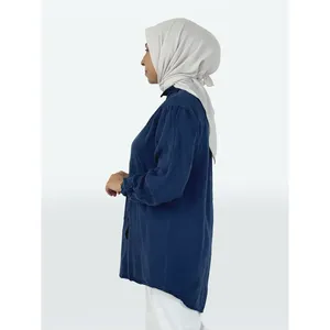 Camisa Hijab Larga con Botones para Mujer, de Tela Tencel, Bordada, Satén, Popelina, Chifón, Lisa, Holgada, Talla XL, para Oficina, Otoño, Primavera - Product Image 4